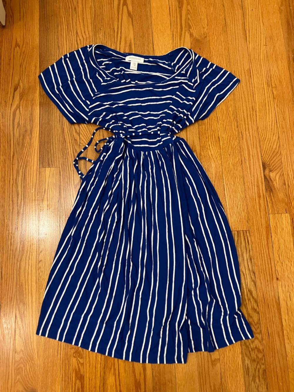 Motherhood Maternity Navy and White Striped Tie-Waist Casual Dress